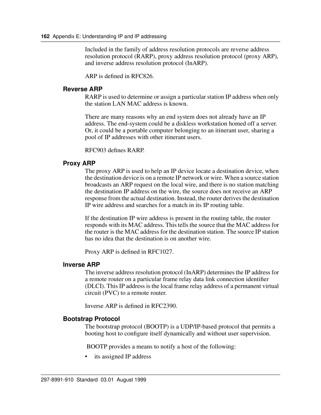 Cabletron Systems DMS-100 manual Reverse ARP, Proxy ARP, Inverse ARP, Bootstrap Protocol 