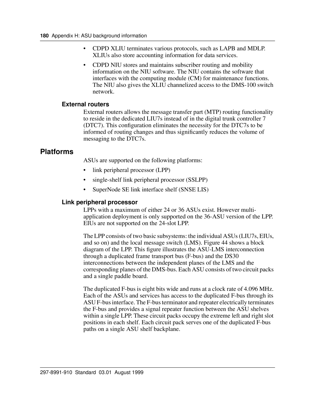 Cabletron Systems DMS-100 manual Platforms, External routers, Link peripheral processor 