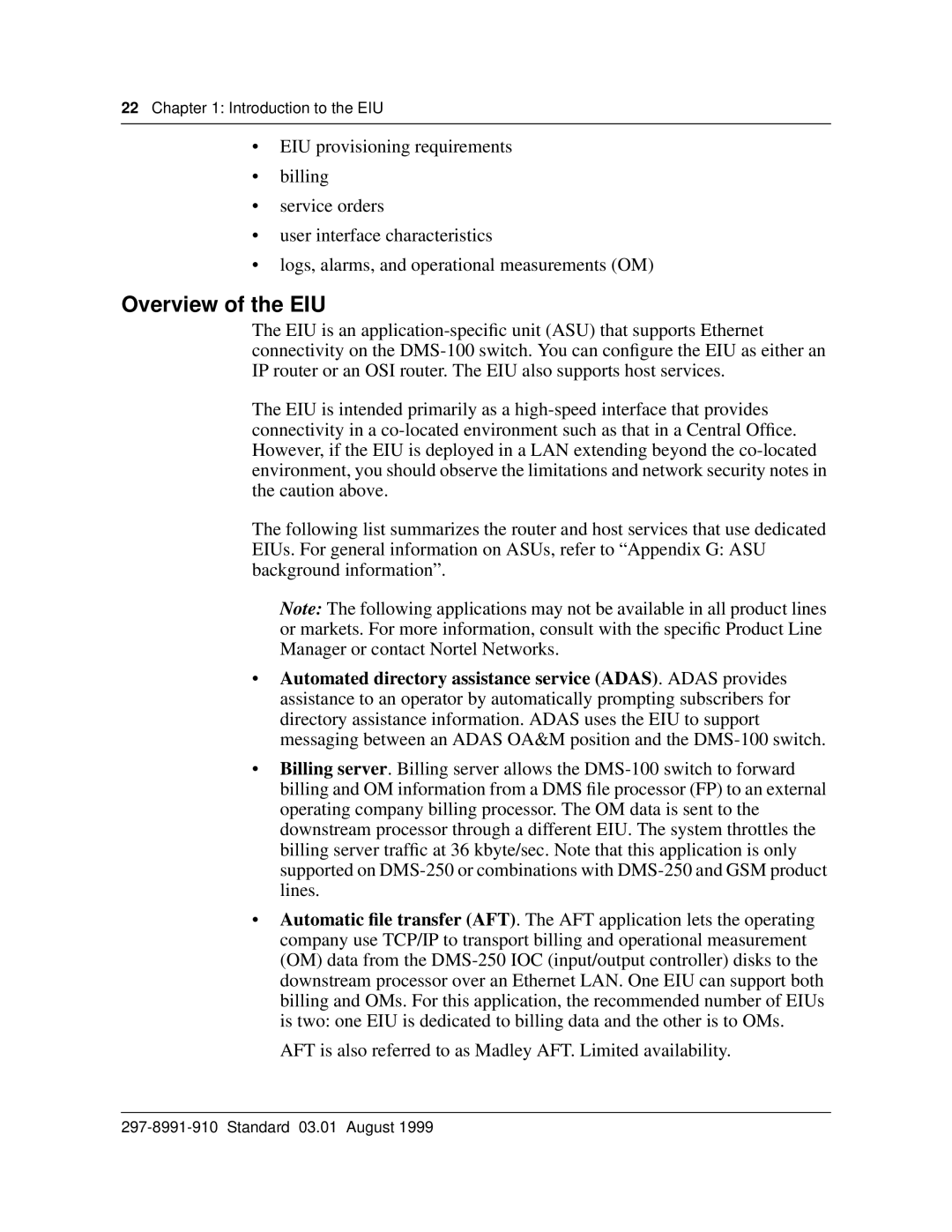 Cabletron Systems DMS-100 manual Overview of the EIU 