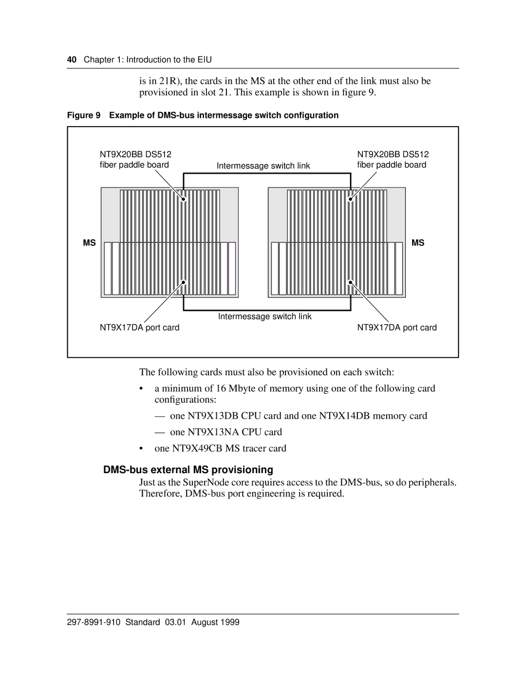 Cabletron Systems DMS-100 manual DMS-bus external MS provisioning, Example of DMS-bus intermessage switch conﬁguration 