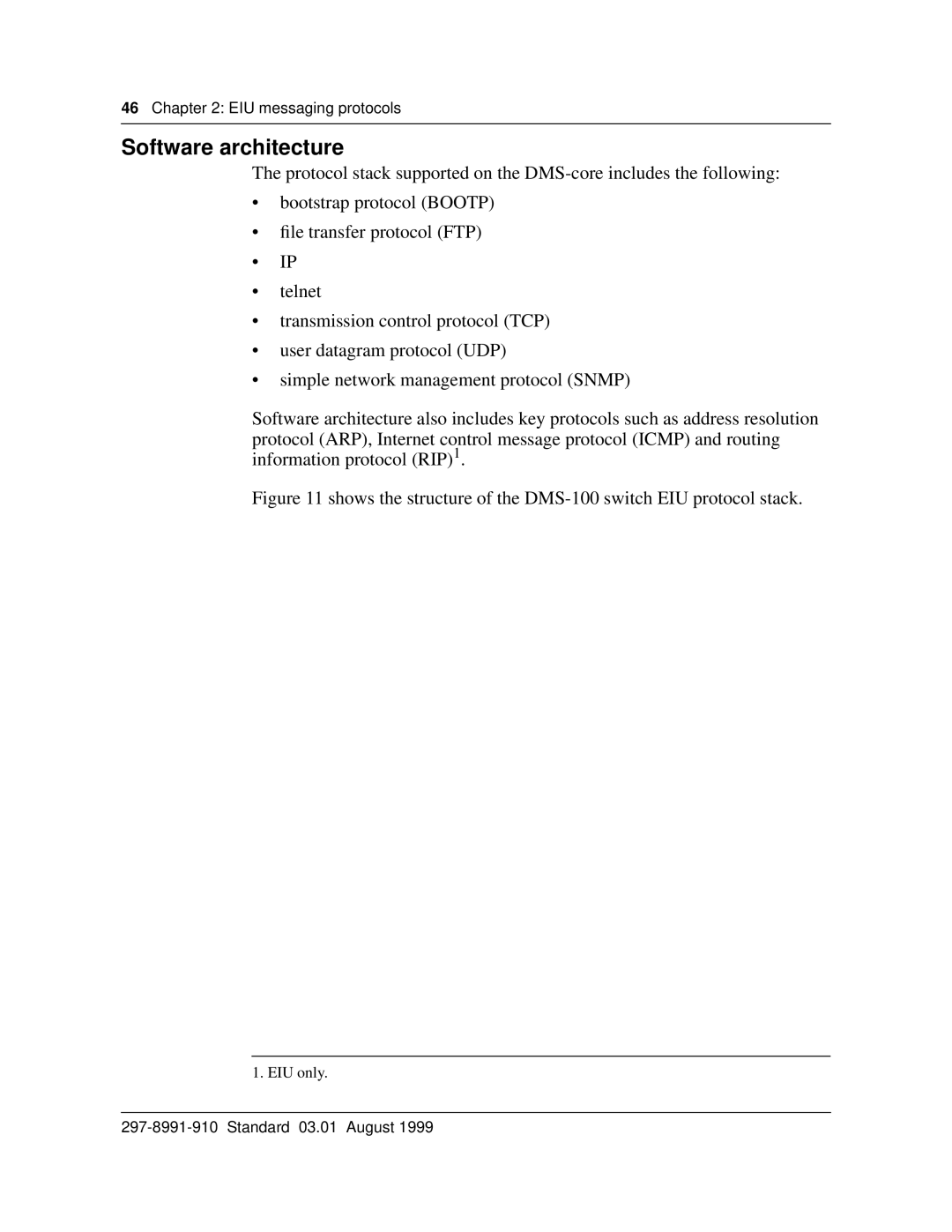 Cabletron Systems manual Software architecture, Shows the structure of the DMS-100 switch EIU protocol stack 