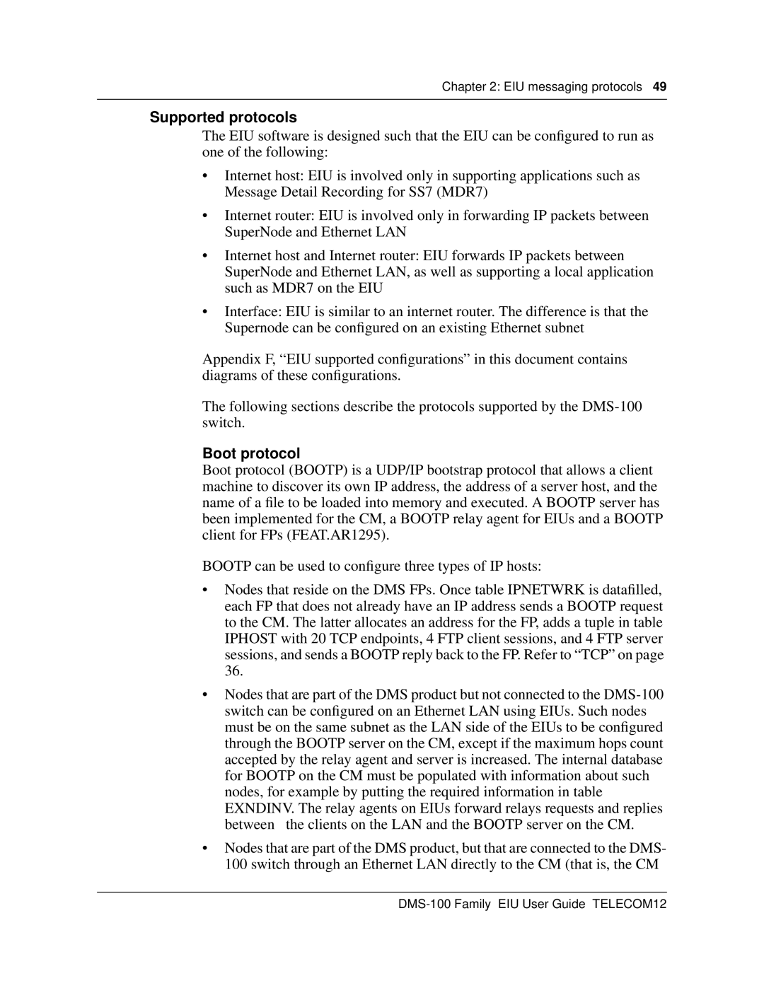 Cabletron Systems DMS-100 manual Supported protocols, Boot protocol 