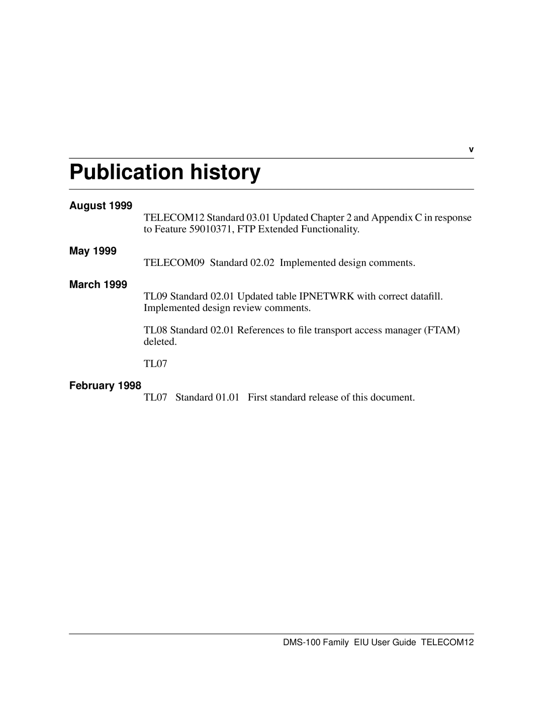 Cabletron Systems DMS-100 manual Publication history, August, May, March, February 