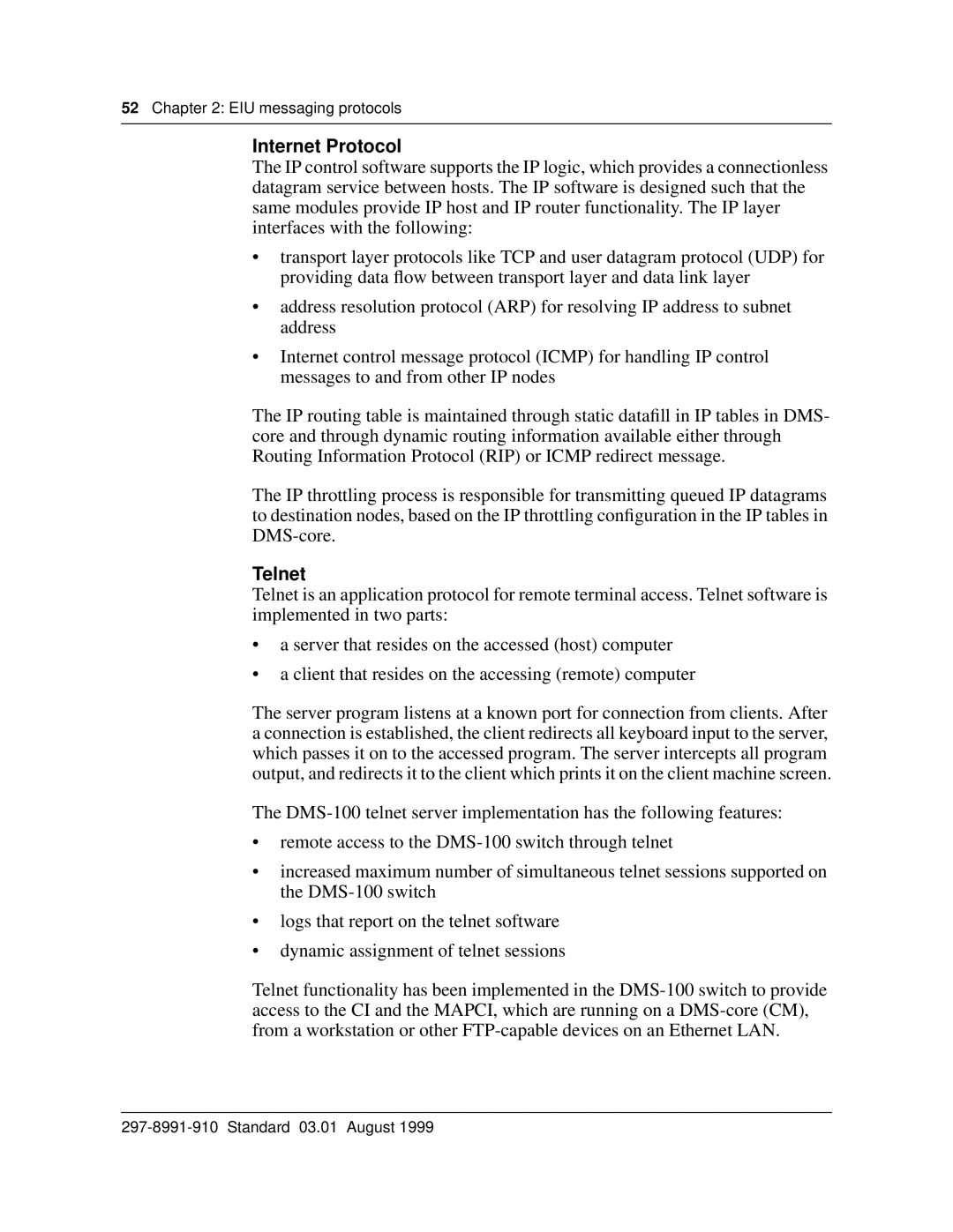 Cabletron Systems DMS-100 manual Internet Protocol, Telnet 