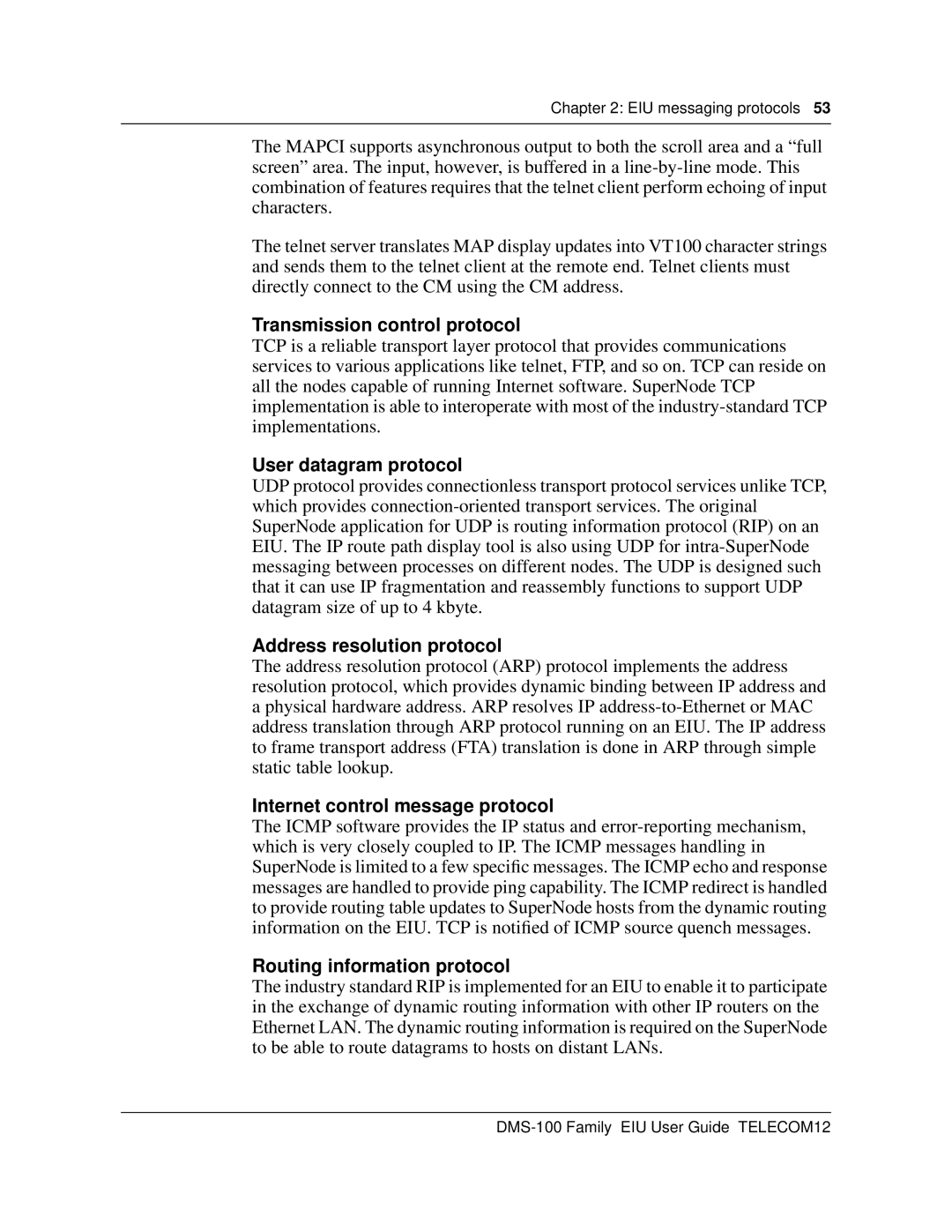 Cabletron Systems DMS-100 manual Transmission control protocol, User datagram protocol, Address resolution protocol 