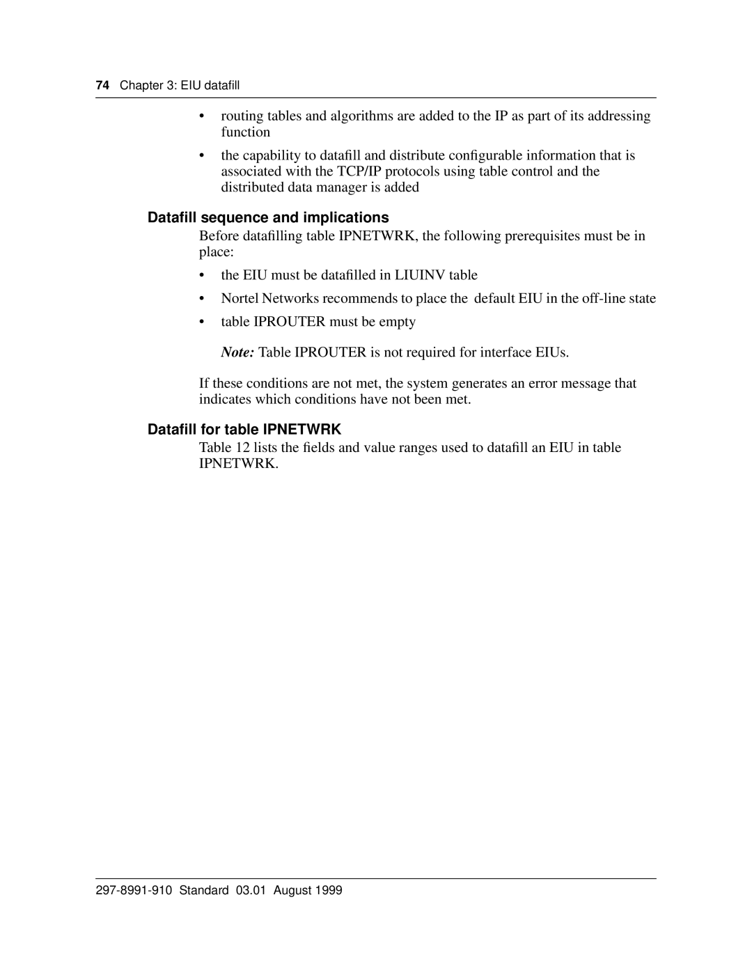 Cabletron Systems DMS-100 manual Dataﬁll for table Ipnetwrk 