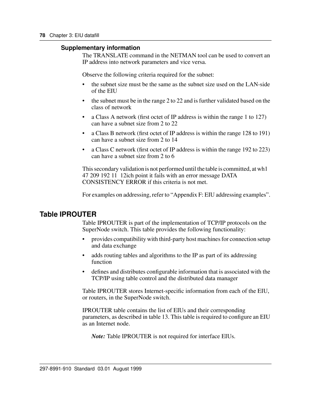 Cabletron Systems DMS-100 manual Table Iprouter, Supplementary information 