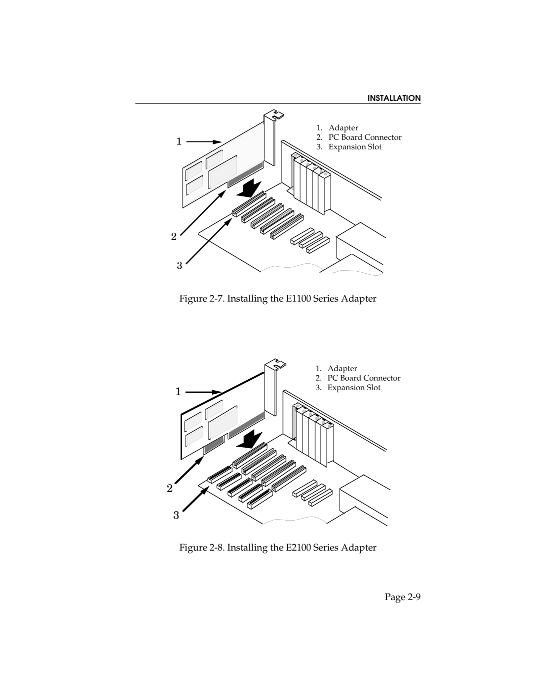 Cabletron Systems E2100, E3100 manual Installing the E1100 Series Adapter 