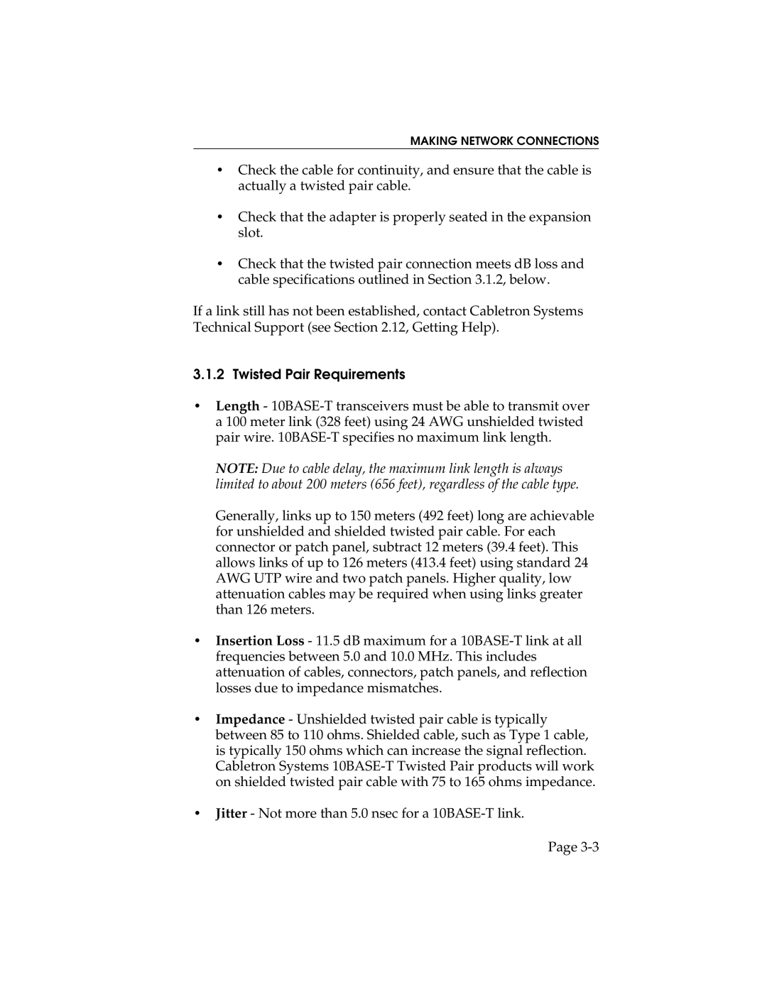 Cabletron Systems E1100, E2100, E3100 manual Twisted Pair Requirements 