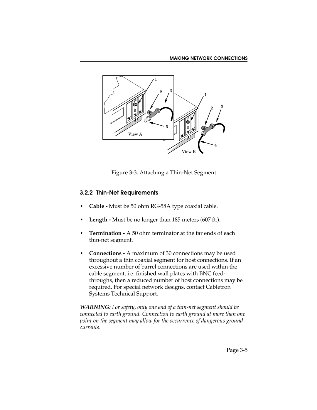 Cabletron Systems E2100, E1100, E3100 manual Attaching a Thin-Net Segment, Thin-Net Requirements 