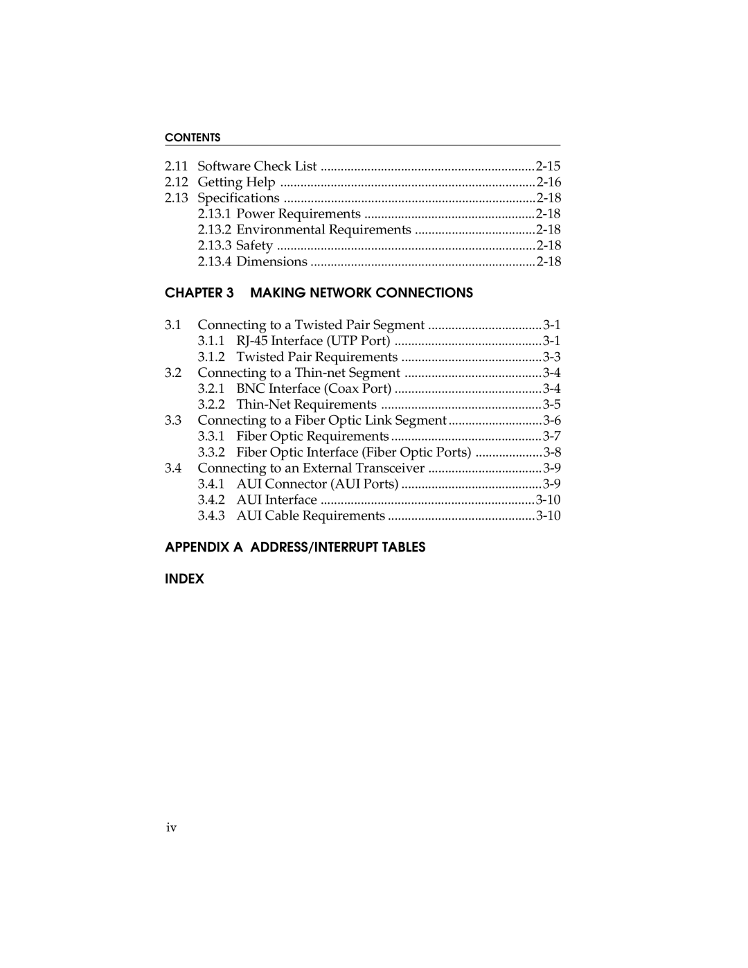 Cabletron Systems E3100, E2100, E1100 manual Making Network Connections, Appendix a ADDRESS/INTERRUPT Tables Index 