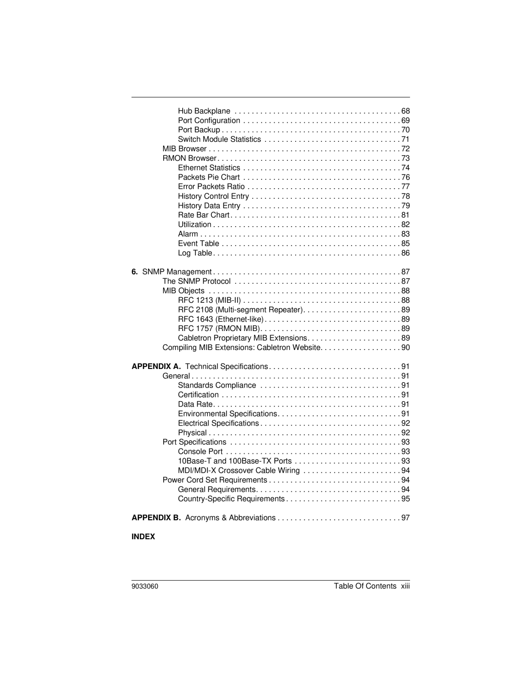 Cabletron Systems ELH100 manual Index 