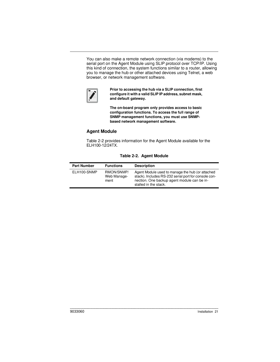 Cabletron Systems ELH100 manual Agent Module 