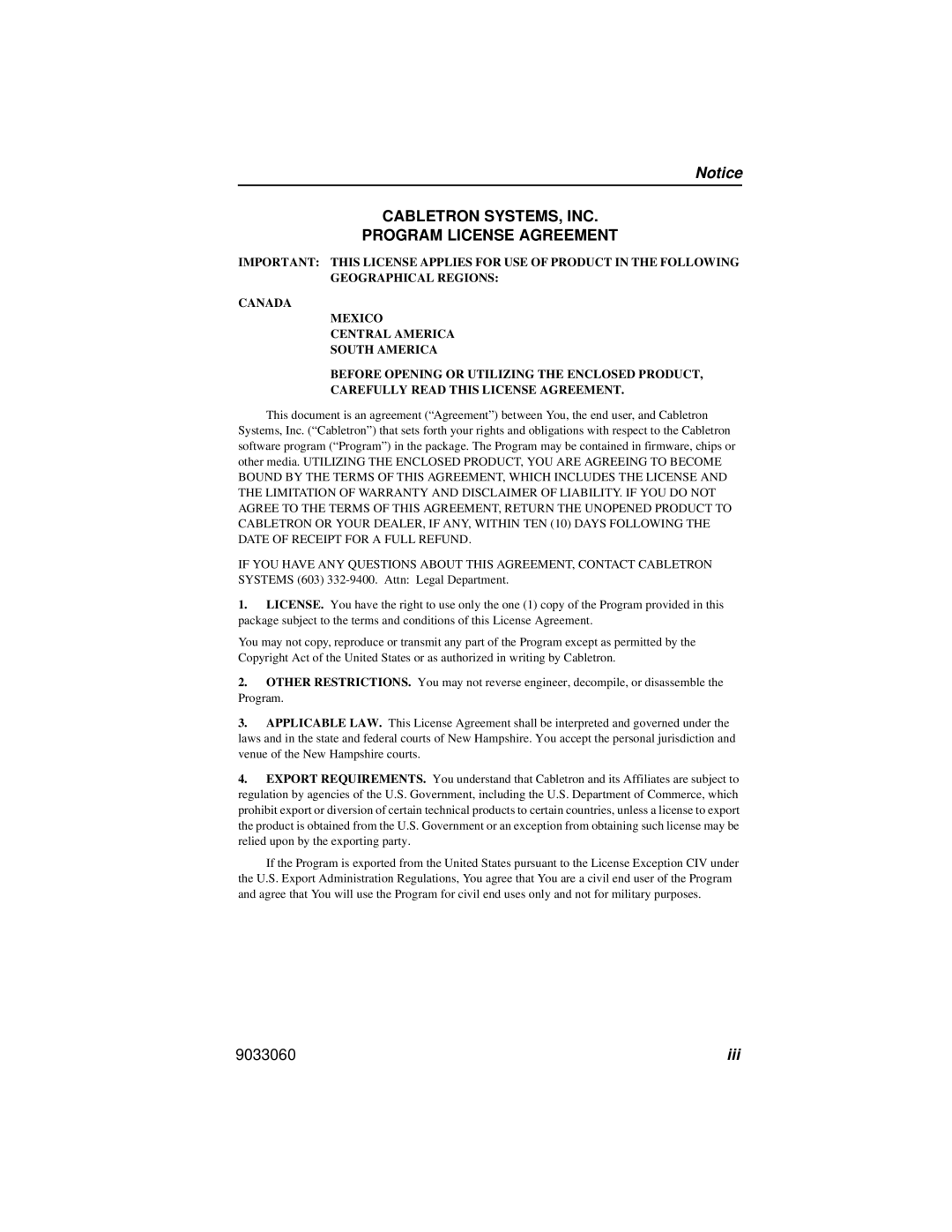 Cabletron Systems ELH100 manual Cabletron SYSTEMS, INC Program License Agreement 