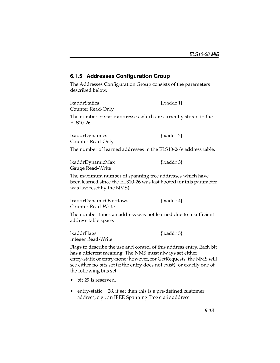Cabletron Systems ELS10-26 manual Addresses Conﬁguration Group 