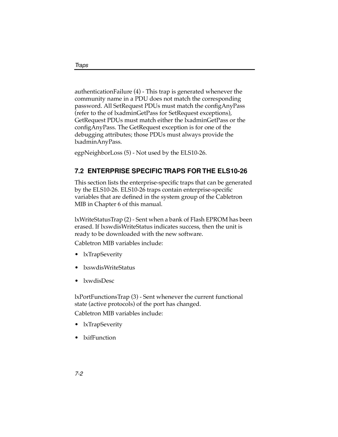 Cabletron Systems manual ENTERPRISE SPECIFIC TRAPS FOR THE ELS10-26 