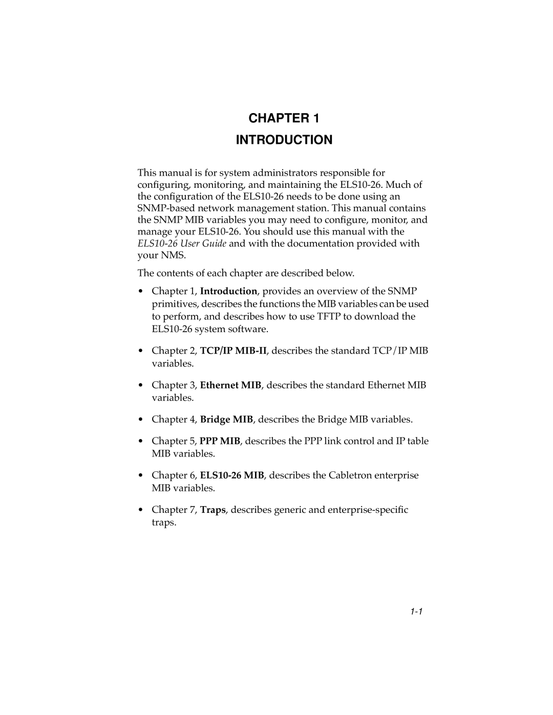 Cabletron Systems ELS10-26 manual Chapter Introduction 