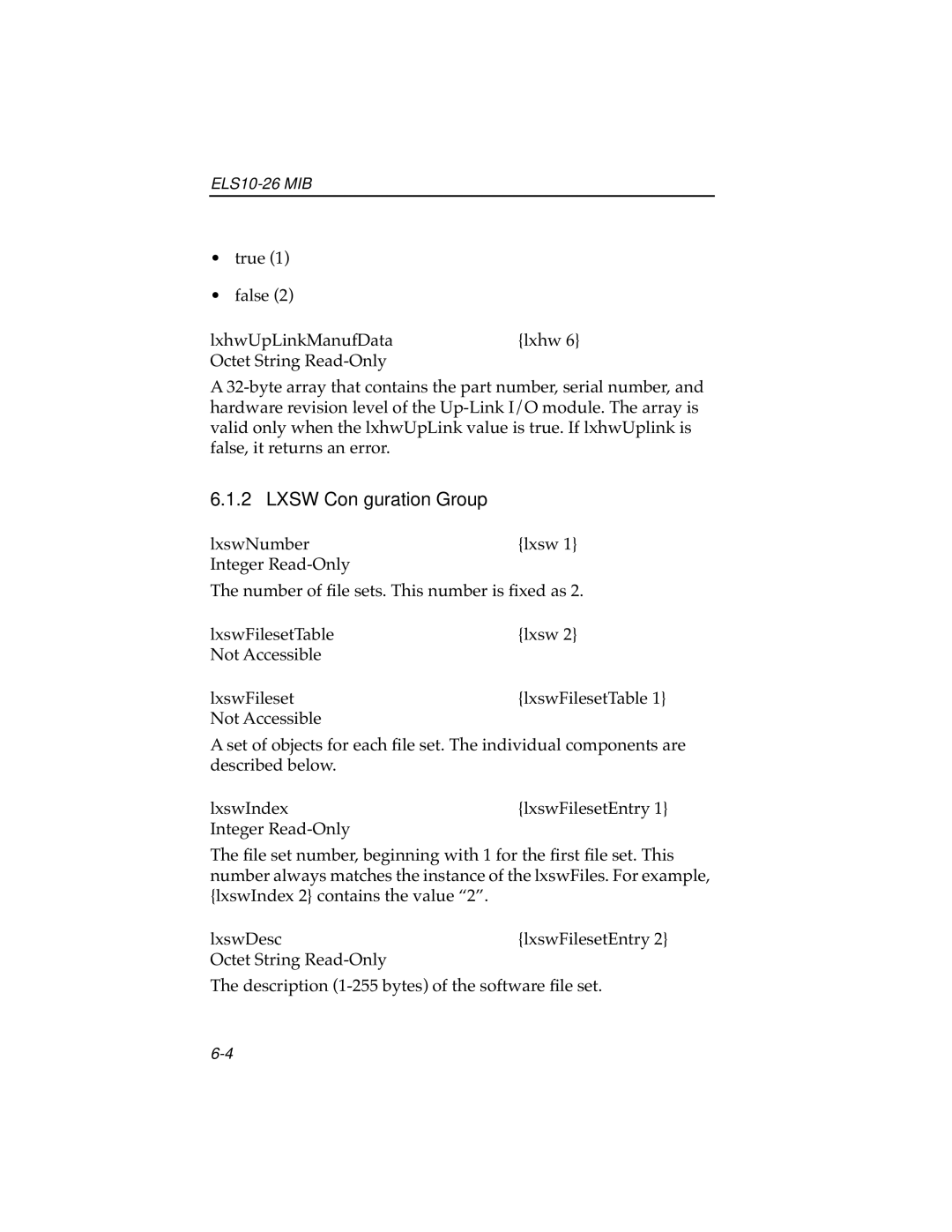 Cabletron Systems ELS10-26 manual Lxsw Conﬁguration Group 