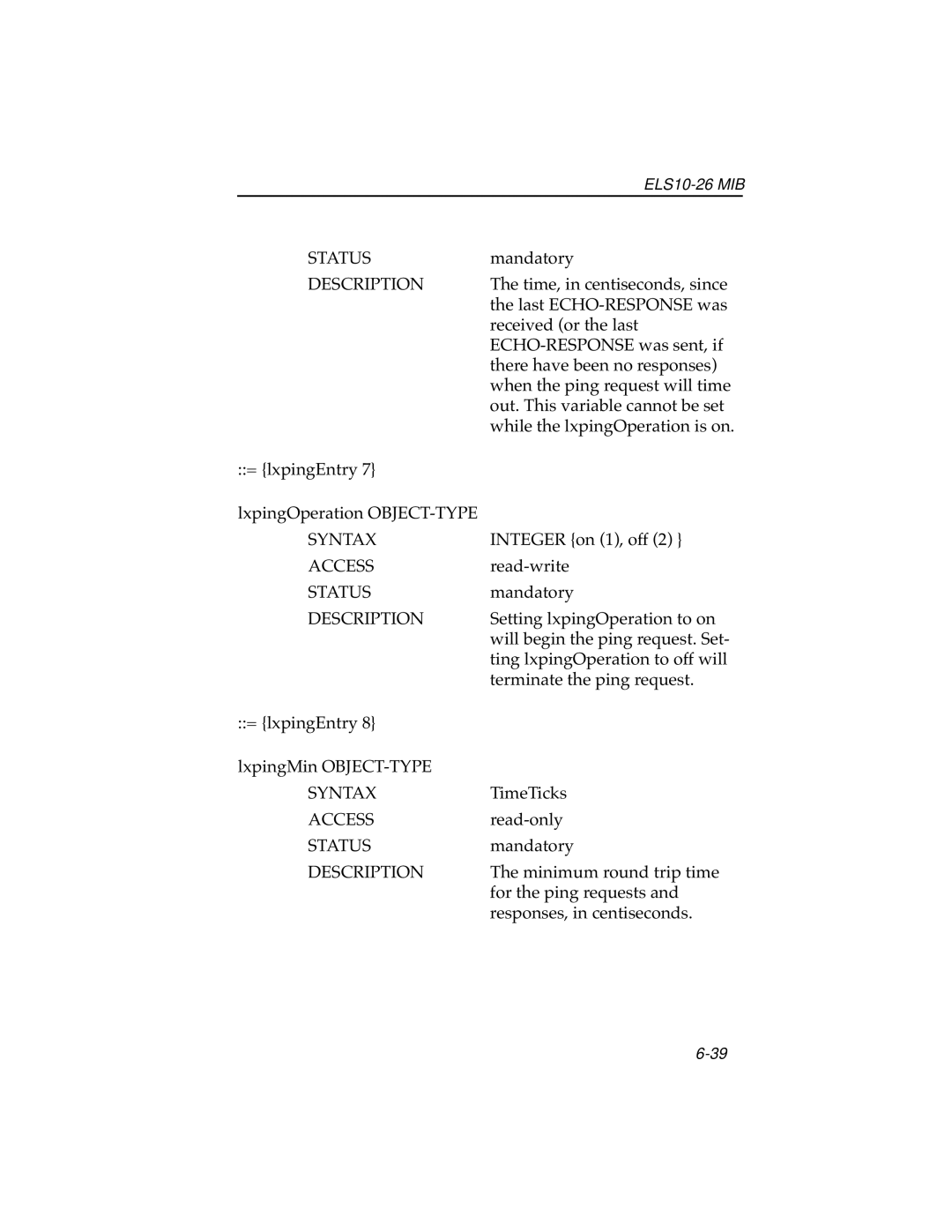 Cabletron Systems ELS10-26 manual Time, in centiseconds, since 