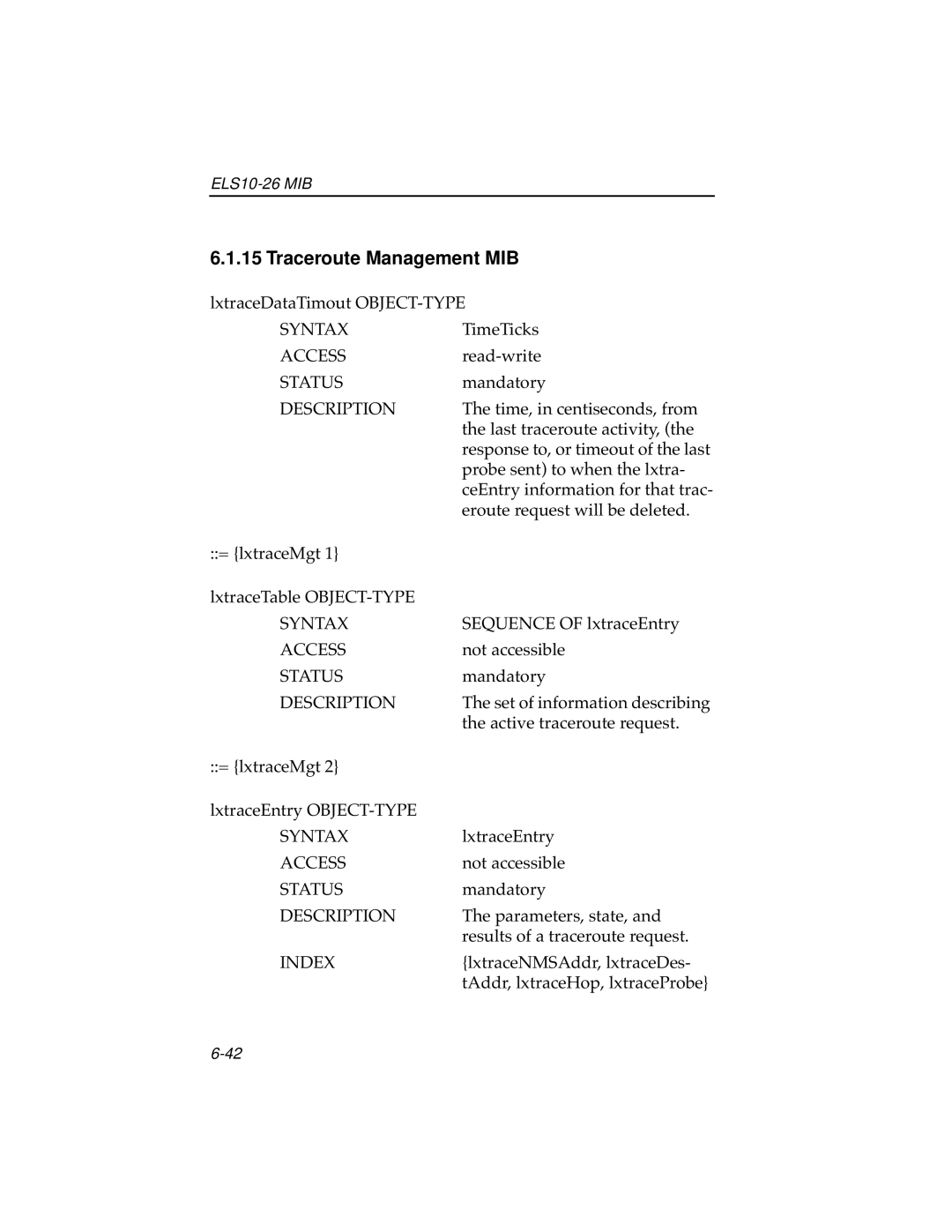 Cabletron Systems ELS10-26 manual Traceroute Management MIB 