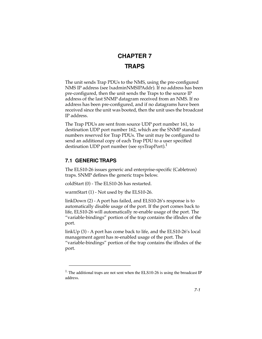 Cabletron Systems ELS10-26 manual Chapter Traps, Generic Traps 