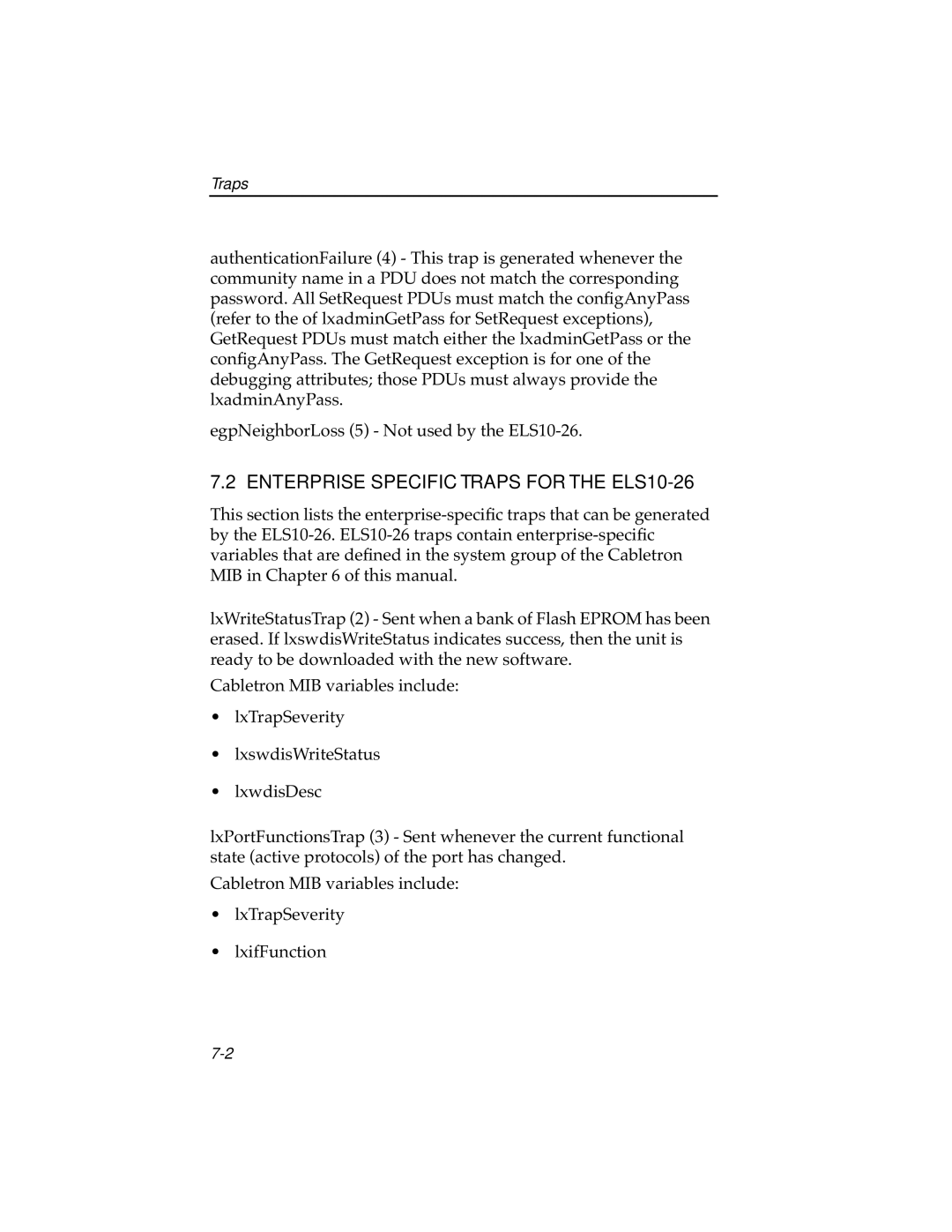 Cabletron Systems manual Enterprise Specific Traps for the ELS10-26 