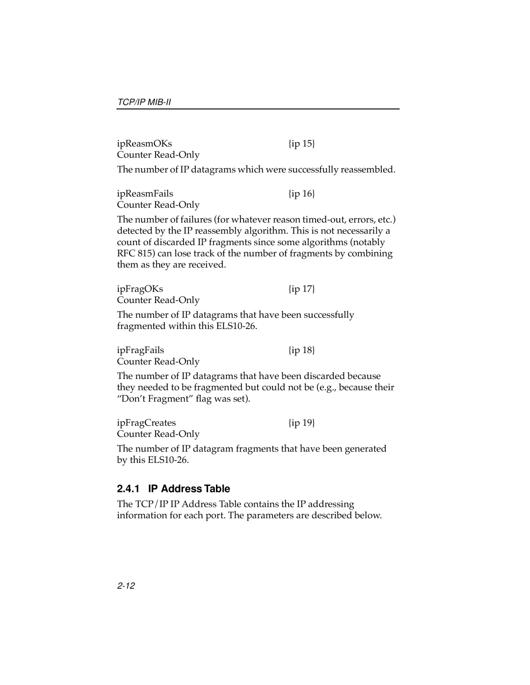 Cabletron Systems ELS10-26 manual IP Address Table 