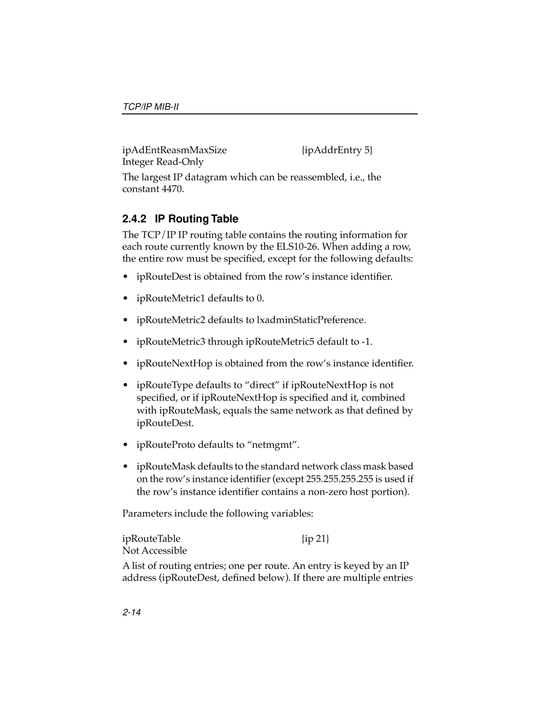 Cabletron Systems ELS10-26 manual IP Routing Table 