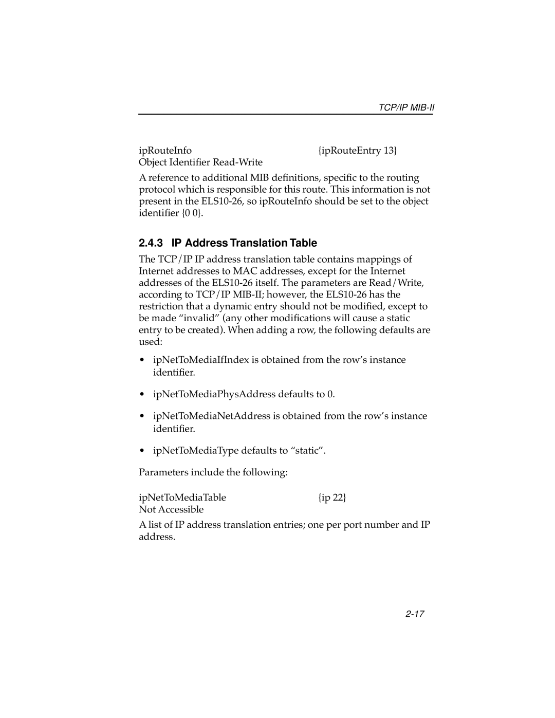 Cabletron Systems ELS10-26 manual IP Address Translation Table 