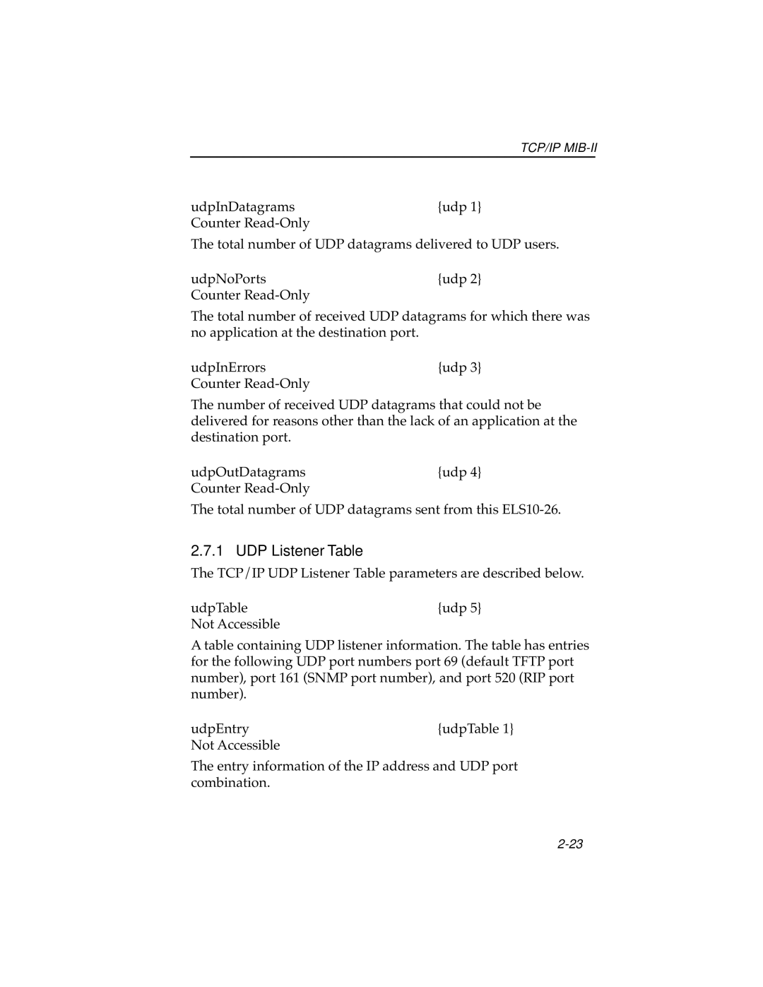 Cabletron Systems ELS10-26 manual UDP Listener Table 