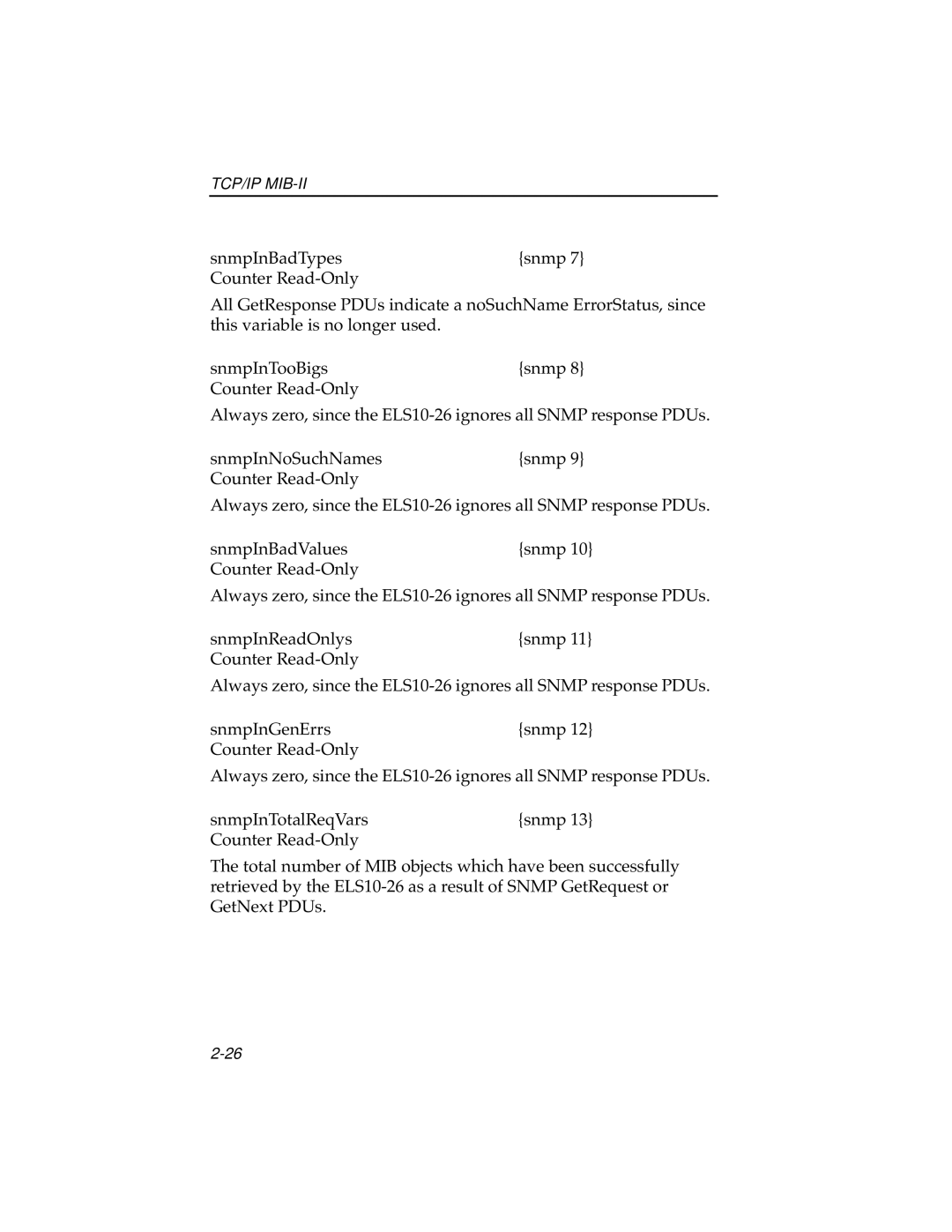 Cabletron Systems ELS10-26 manual Tcp/Ip Mib-Ii 