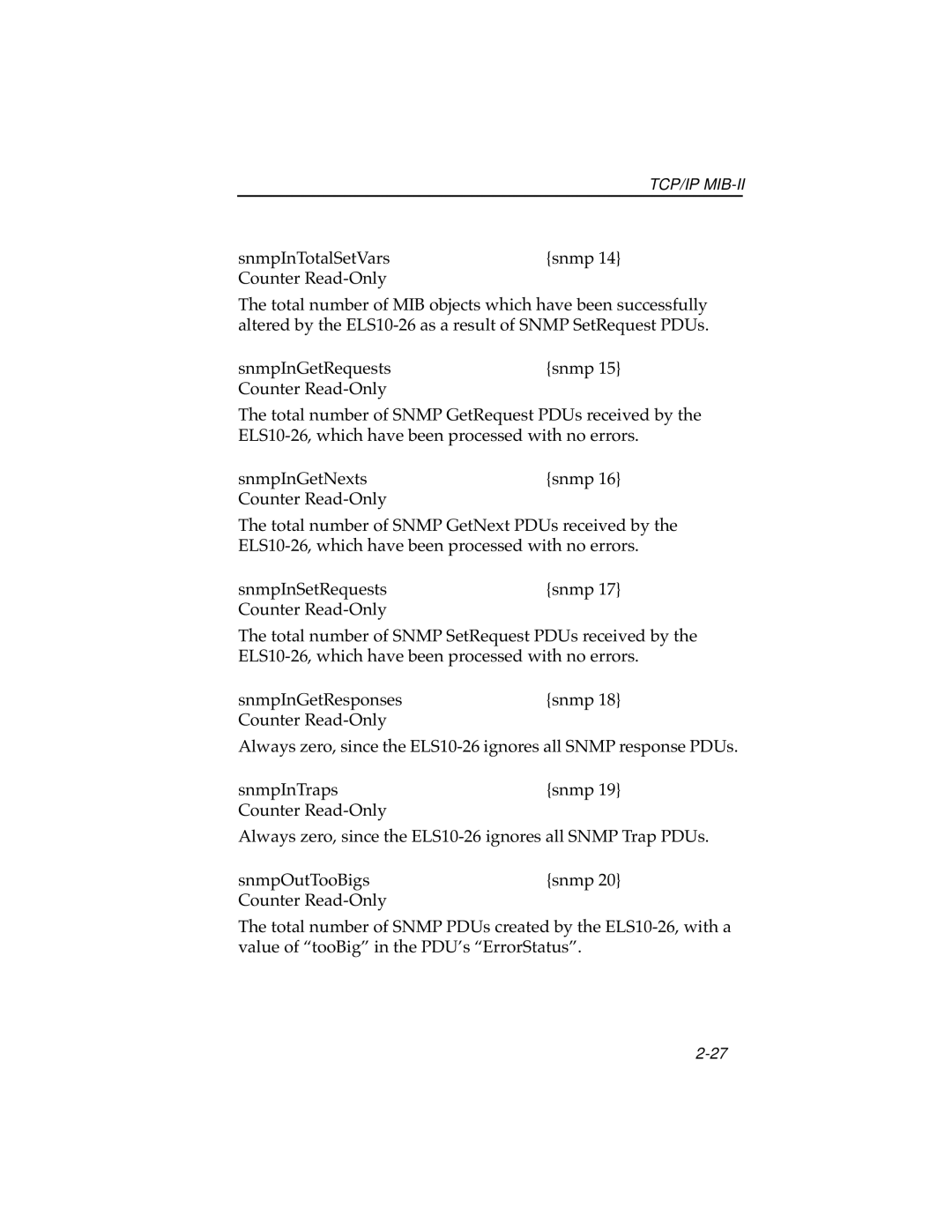 Cabletron Systems ELS10-26 manual Tcp/Ip Mib-Ii 