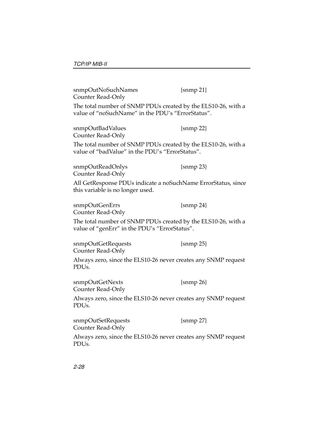 Cabletron Systems ELS10-26 manual Tcp/Ip Mib-Ii 