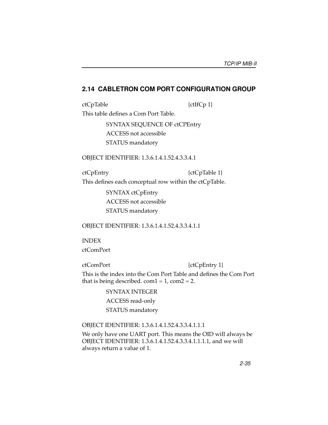 Cabletron Systems ELS10-26 manual Cabletron COM Port Configuration Group 