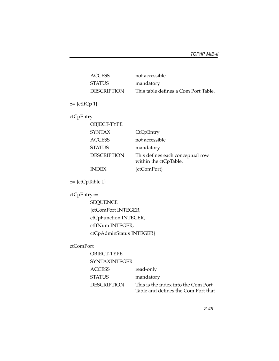 Cabletron Systems ELS10-26 manual This table deﬁnes a Com Port Table 