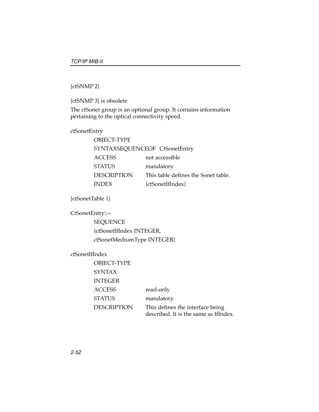 Cabletron Systems ELS10-26 manual Syntaxsequenceof CtSonetEntry 