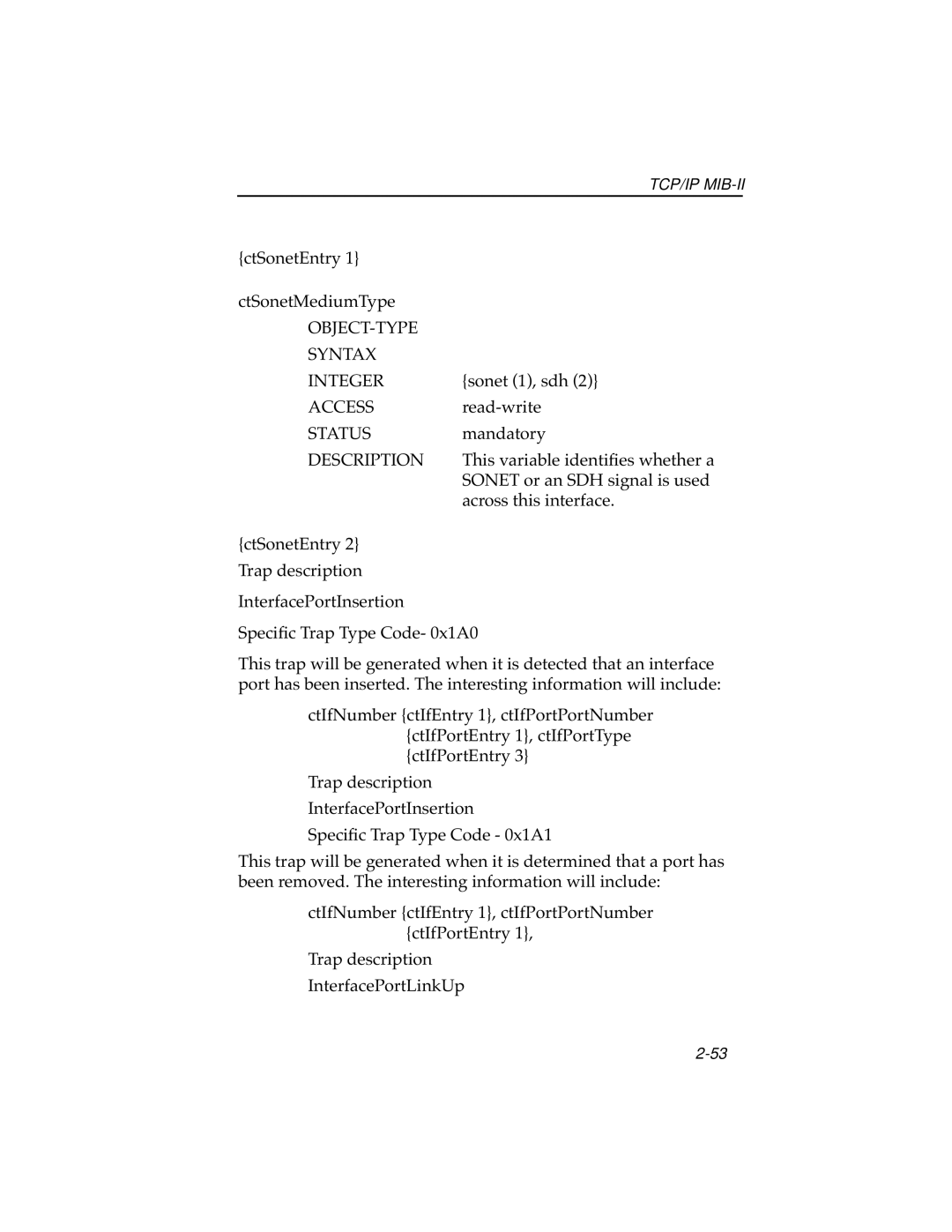 Cabletron Systems ELS10-26 manual CtSonetEntry CtSonetMediumType 