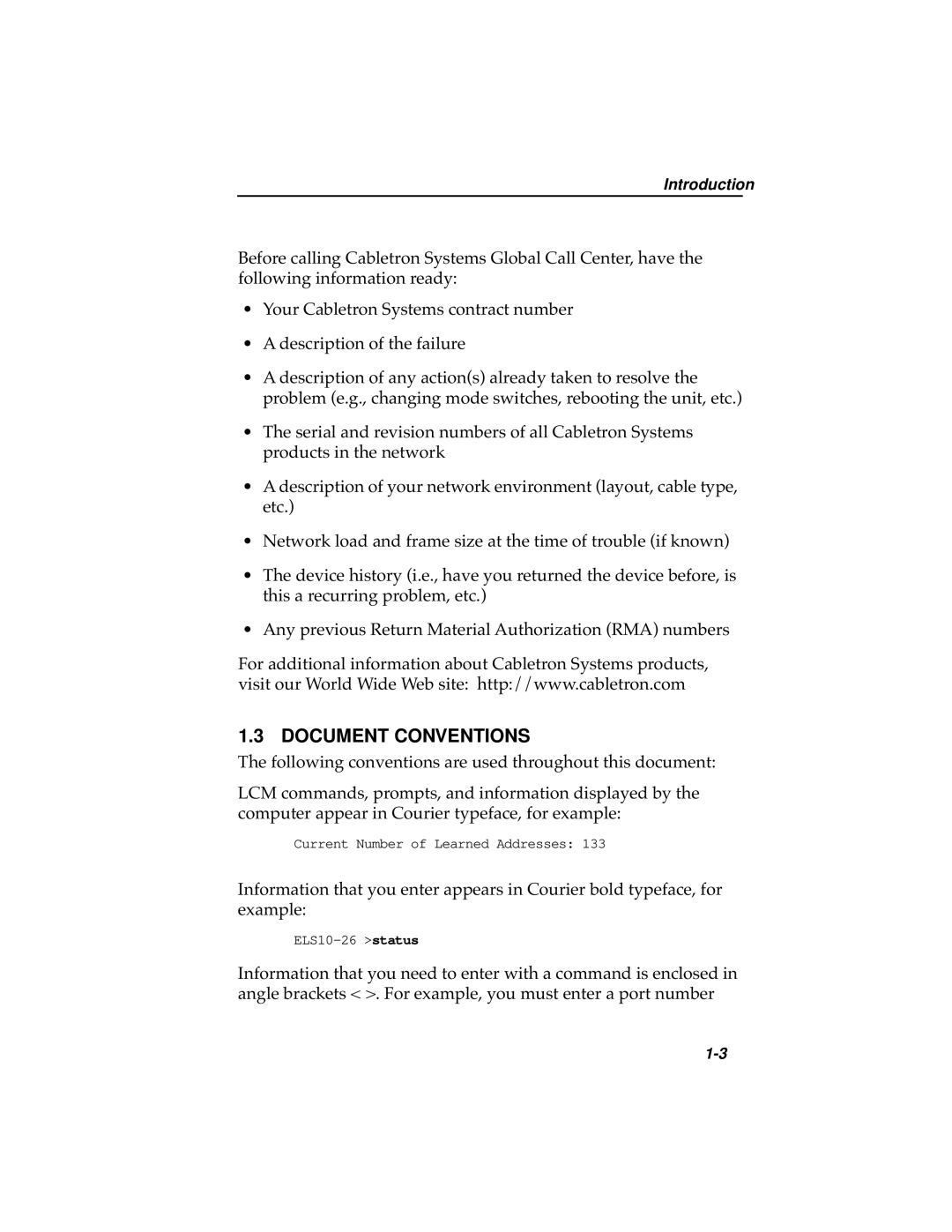 Cabletron Systems ELS10-26TX manual Document Conventions 