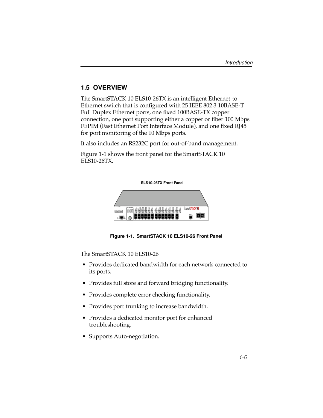 Cabletron Systems manual Overview, ELS10-26TX Front Panel 