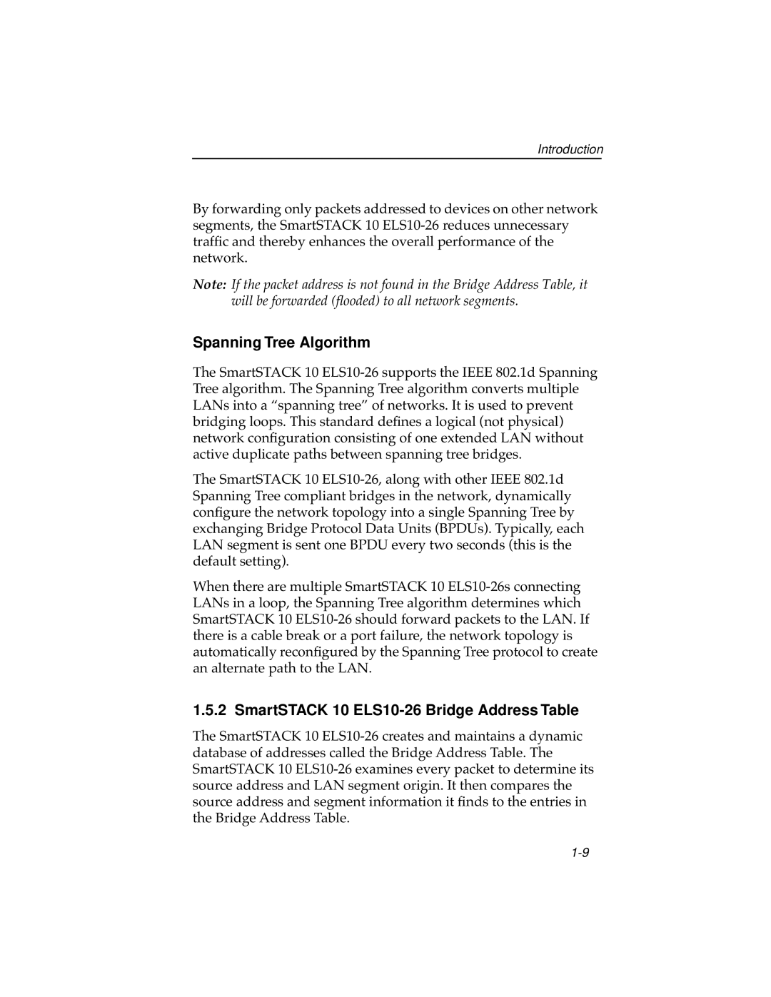 Cabletron Systems ELS10-26TX manual Spanning Tree Algorithm, SmartSTACK 10 ELS10-26 Bridge Address Table 