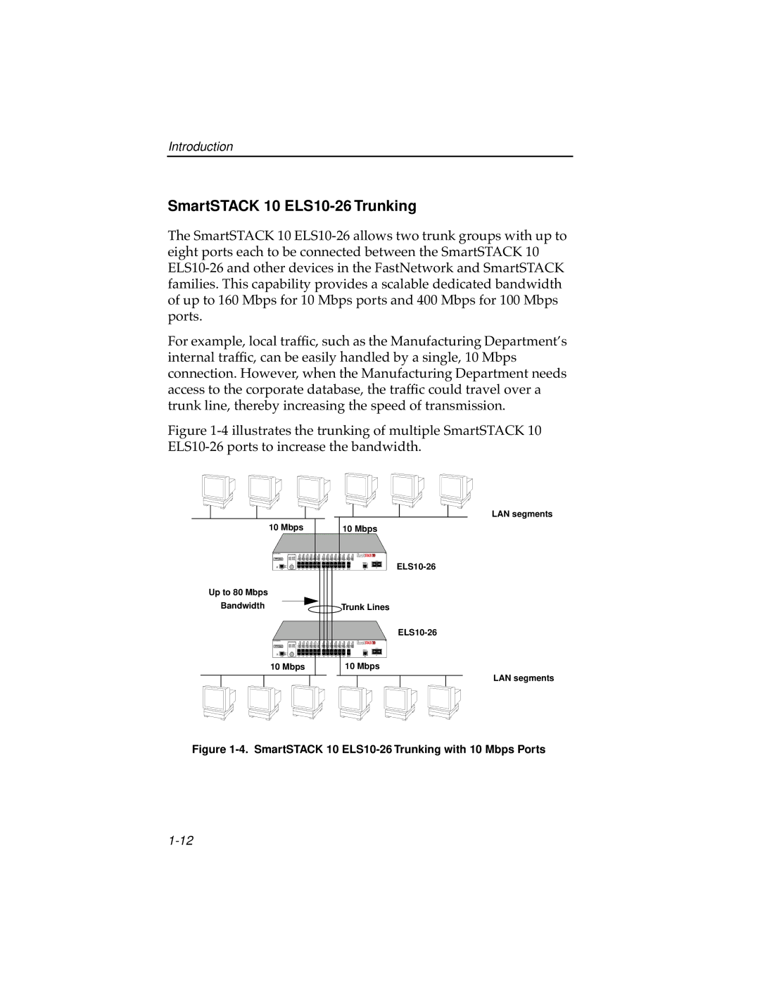 Cabletron Systems ELS10-26TX manual SmartSTACK 10 ELS10-26 Trunking with 10 Mbps Ports 