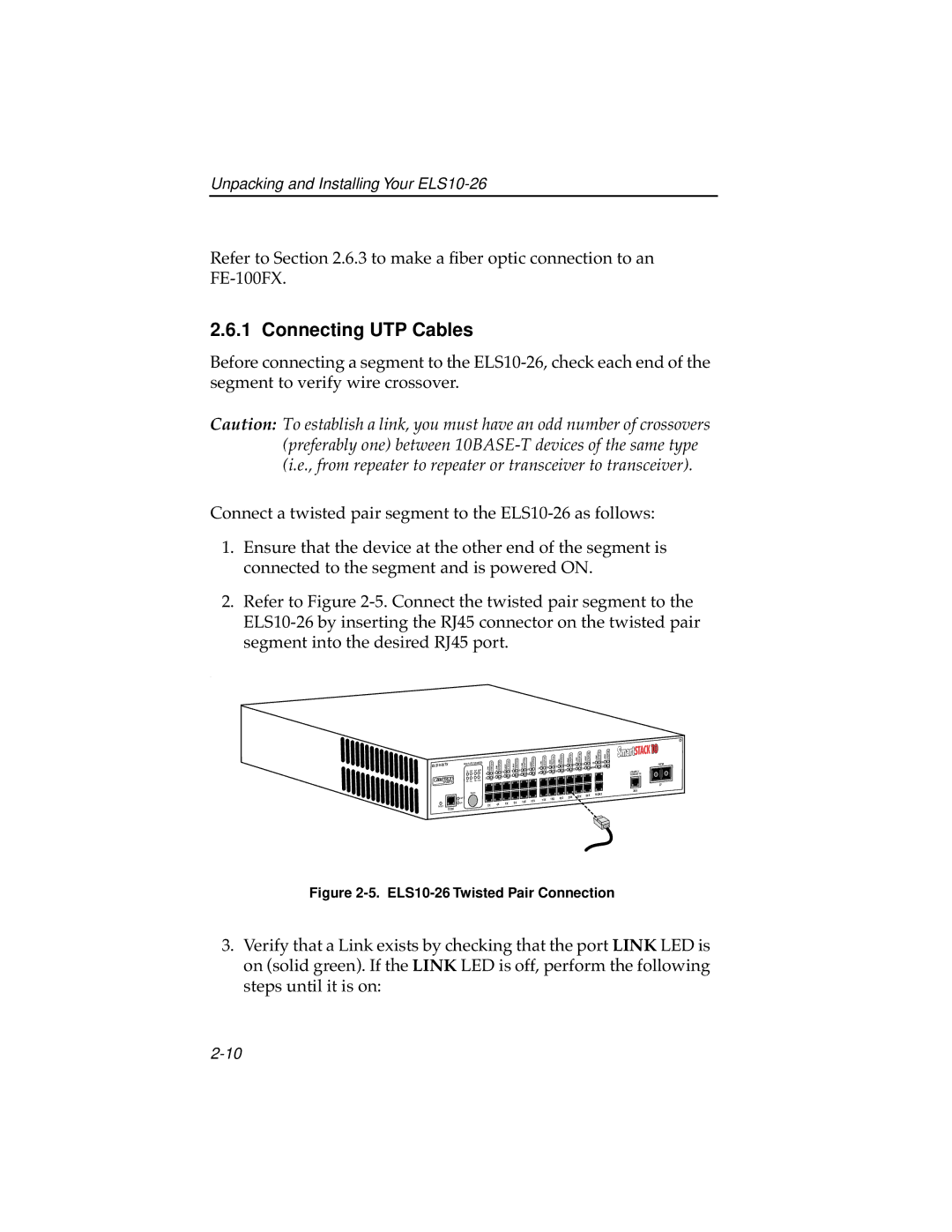 Cabletron Systems ELS10-26TX manual Connecting UTP Cables, 10BASE-T/ 100BASE-TX 