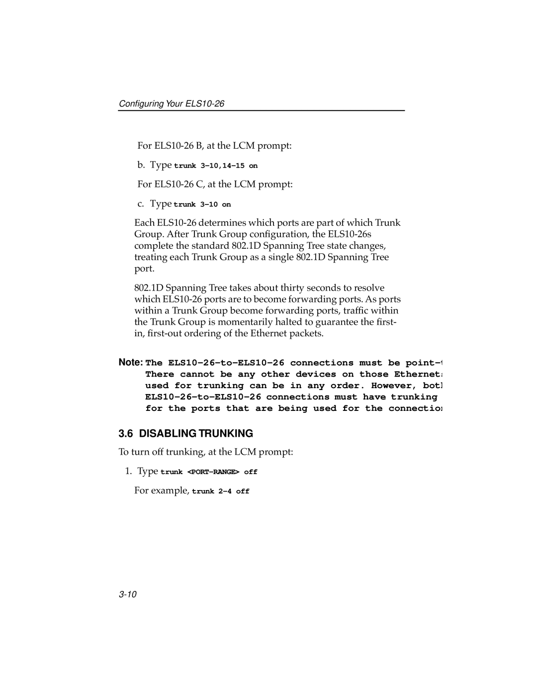 Cabletron Systems ELS10-26TX manual Disabling Trunking 