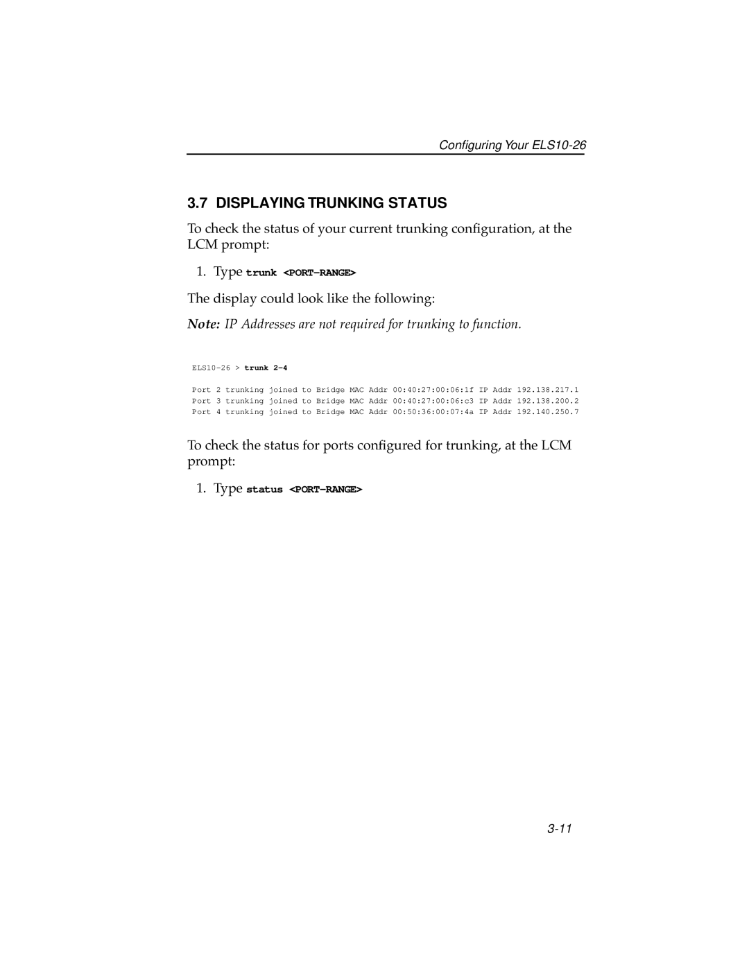 Cabletron Systems ELS10-26TX manual Displaying Trunking Status, Display could look like the following 