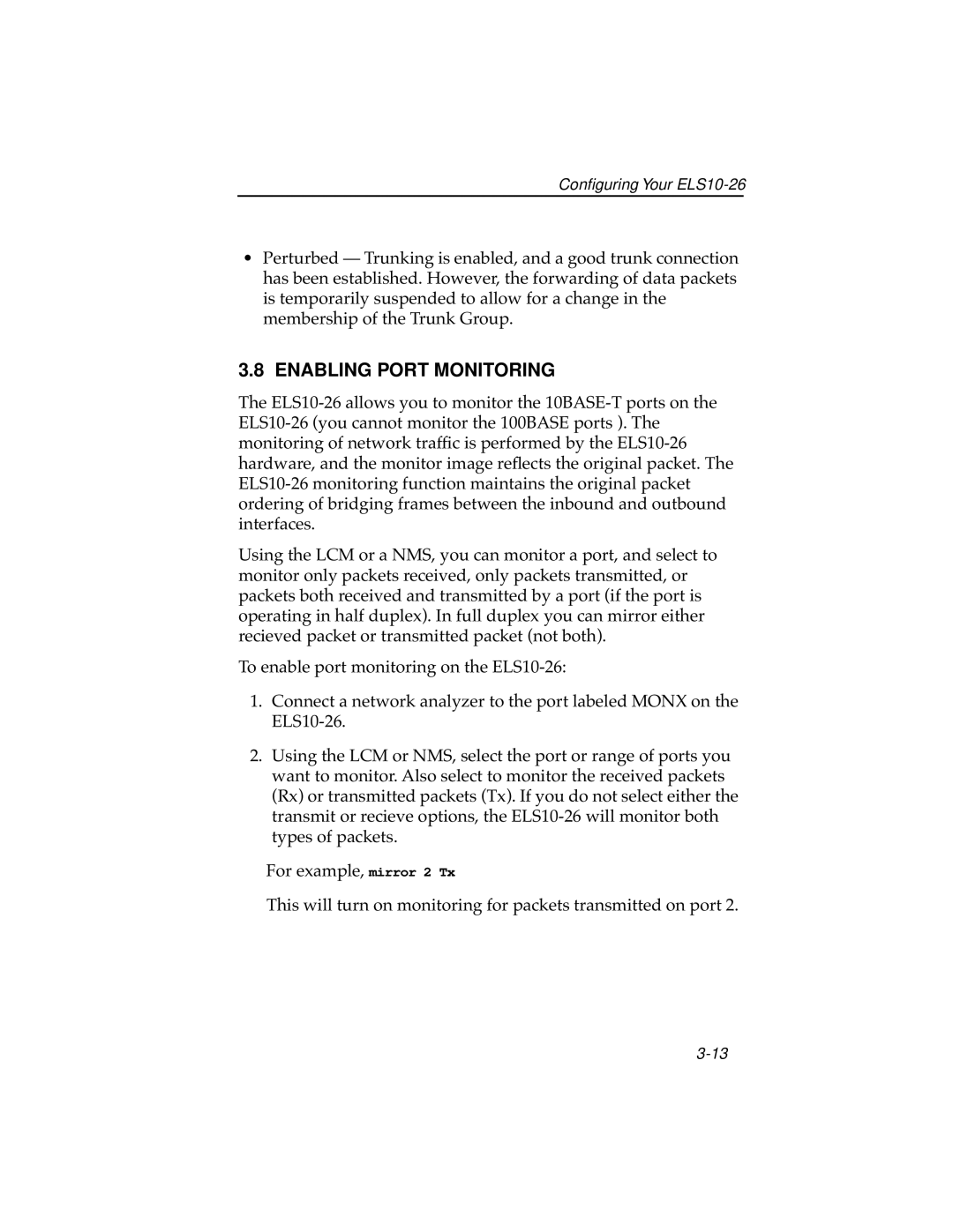 Cabletron Systems ELS10-26TX manual Enabling Port Monitoring 