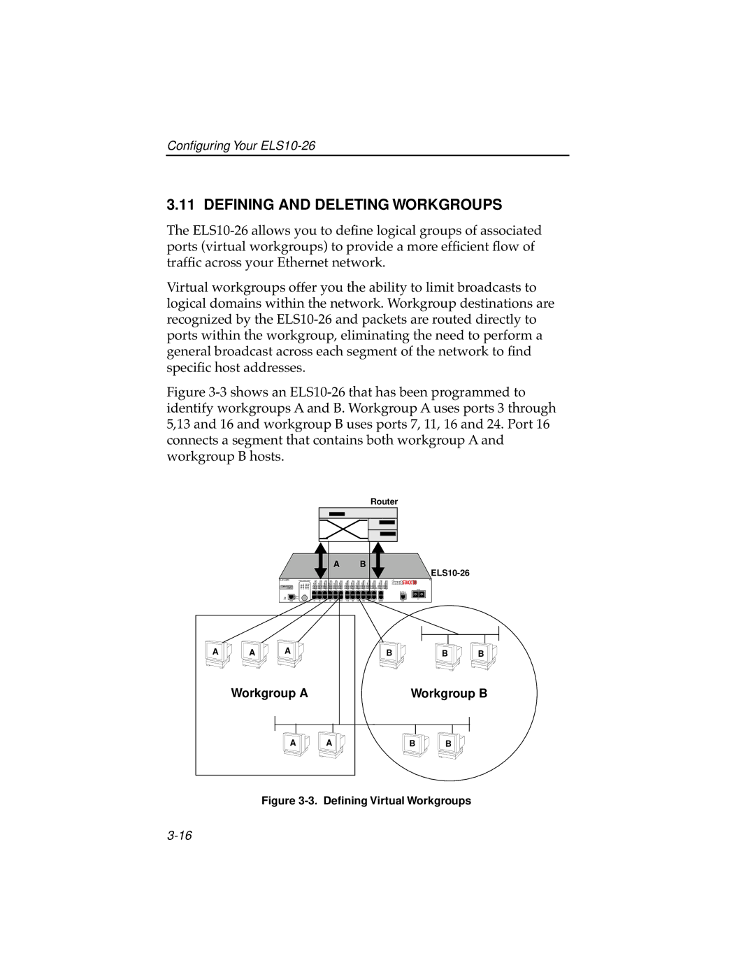 Cabletron Systems ELS10-26TX manual Defining and Deleting Workgroups, Deﬁning Virtual Workgroups 