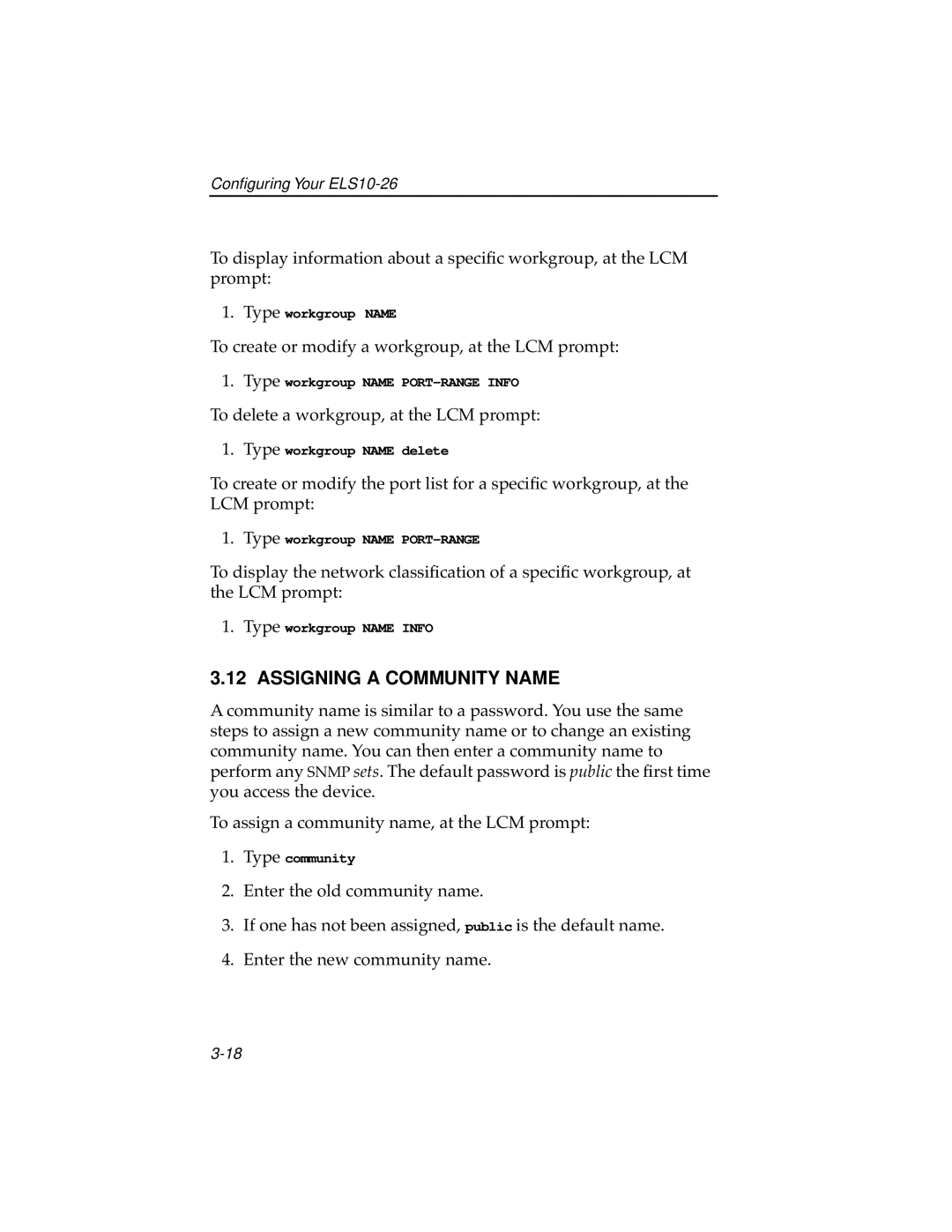 Cabletron Systems ELS10-26TX manual Assigning a Community Name 