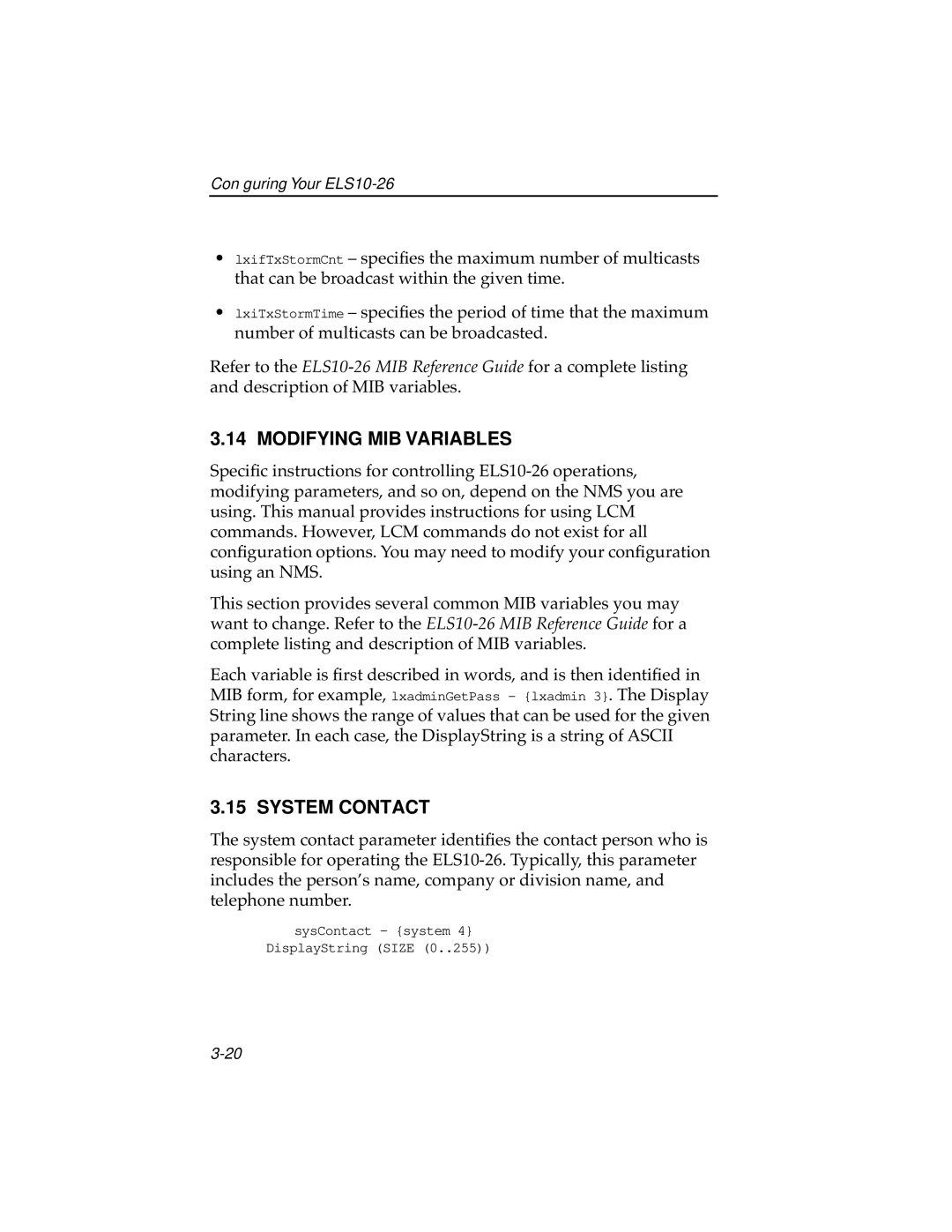 Cabletron Systems ELS10-26TX manual Modifying MIB Variables, System Contact 