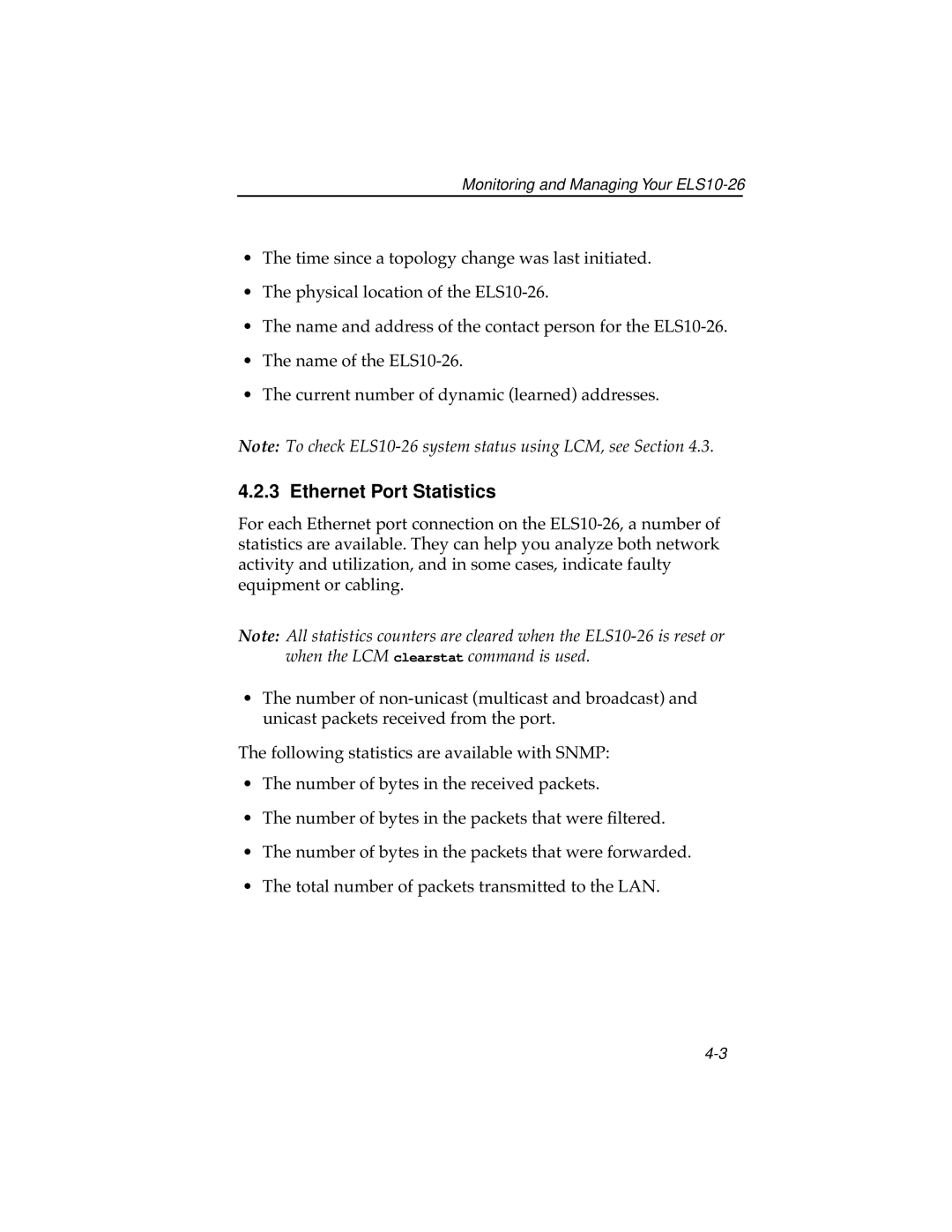 Cabletron Systems ELS10-26TX manual Ethernet Port Statistics 