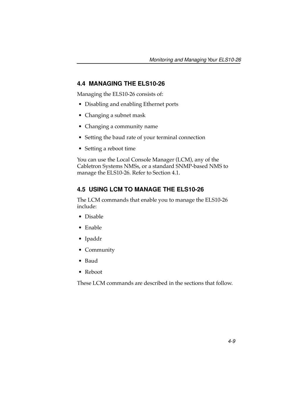 Cabletron Systems ELS10-26TX manual Managing the ELS10-26, Using LCM to Manage the ELS10-26 